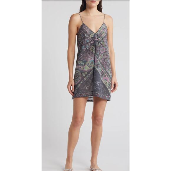 Free People Hayes Mini Slipdress in Gray paisley. Size Large NWOT - Picture 1 of 9
